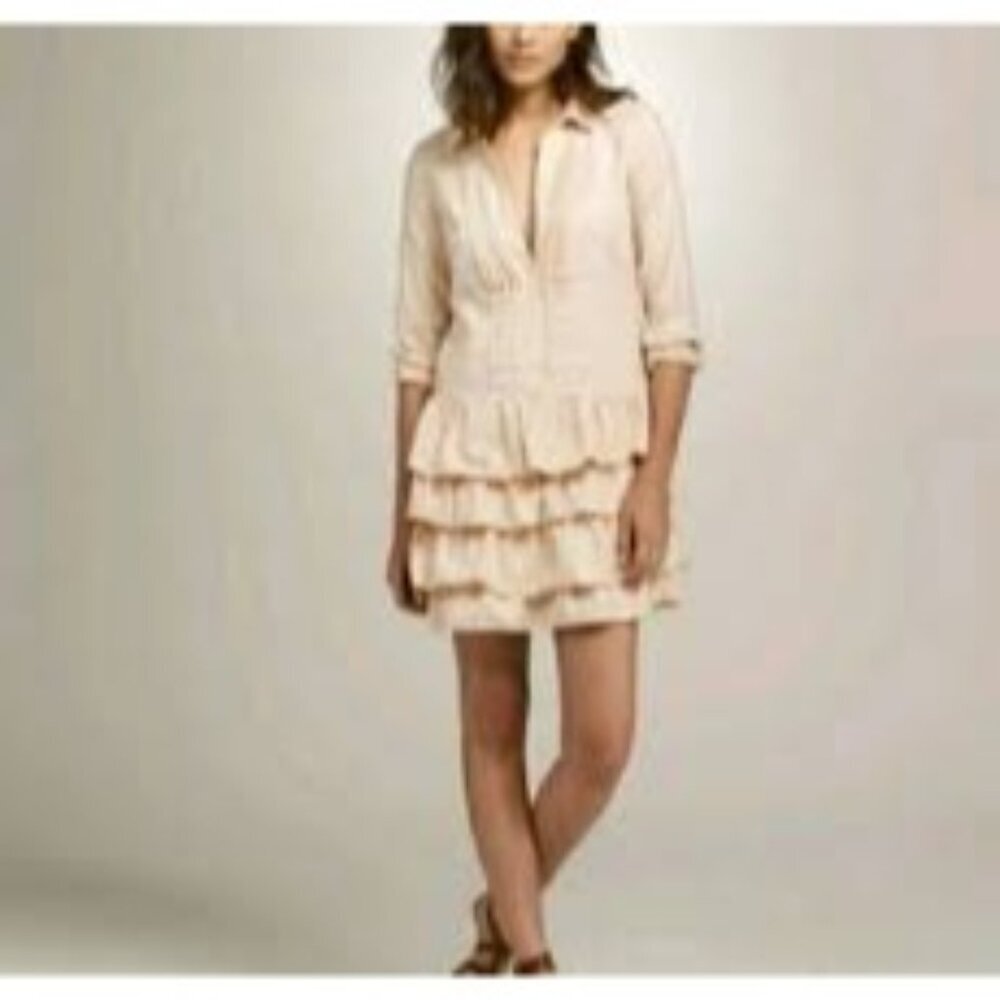 J Crew Mona Shirt Dress Women 6 Muted Pink Mini Tiered Ruffle Long Sleeve Casual
